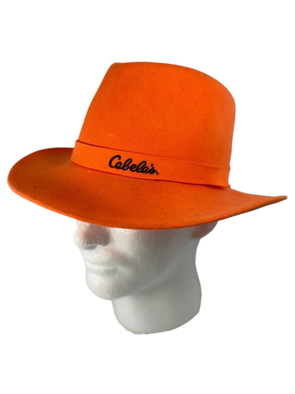 Vtg Cabelas Blaze Orange Wool Crusher Hat Men M USA Collectible Hunter Flaw READ